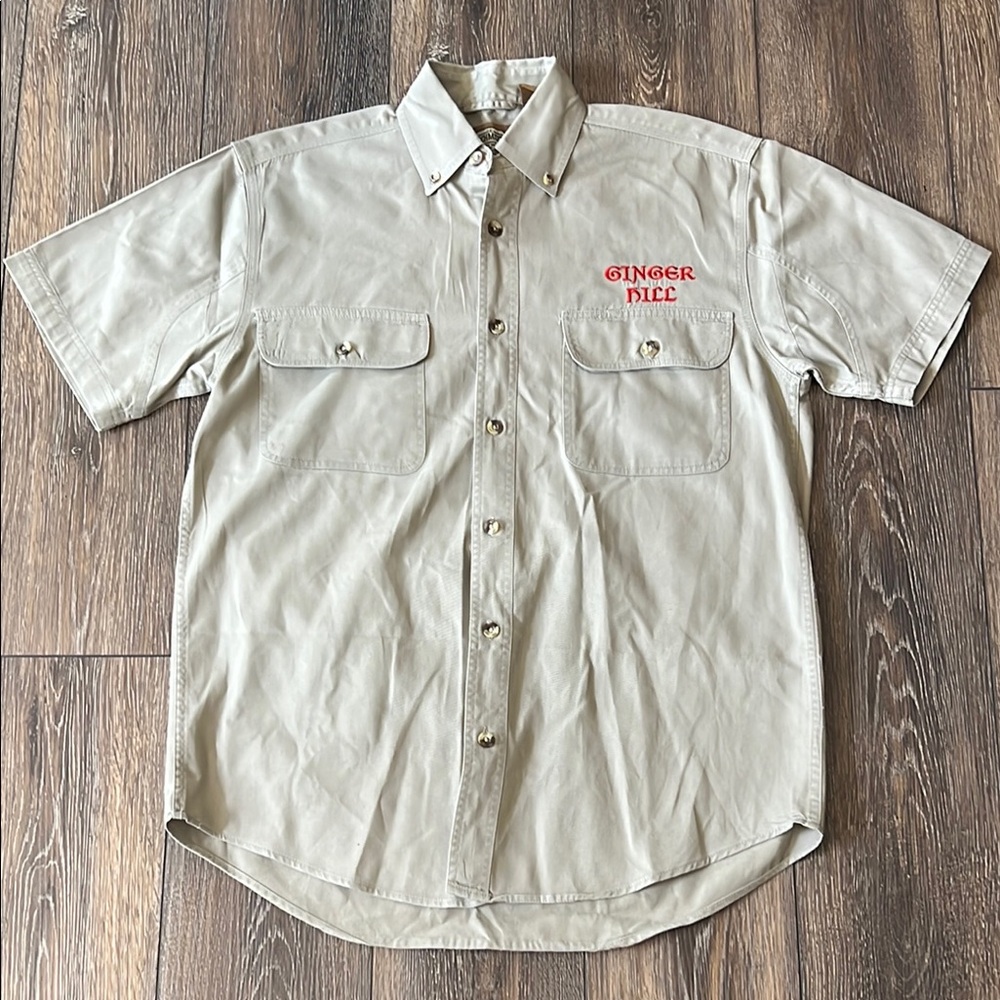 CE Schmidt Workwear Shirt Mens Medium Beige Button Up Short Sleeve Ginger Hill
